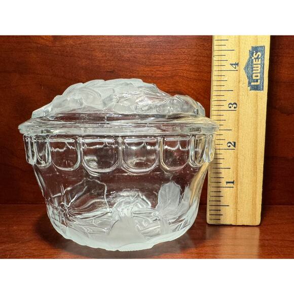 Vintage Floral Tulip Lidded Bowl Pressed Glass Trinket Bowl Candy Dish - Picture 5 of 9